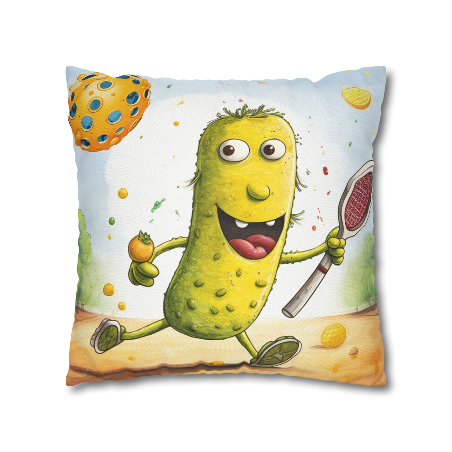 Pickleball Play: Pickle Sport Action Game, Fast Dink Ball - Spun Polyester Square Pillow Case