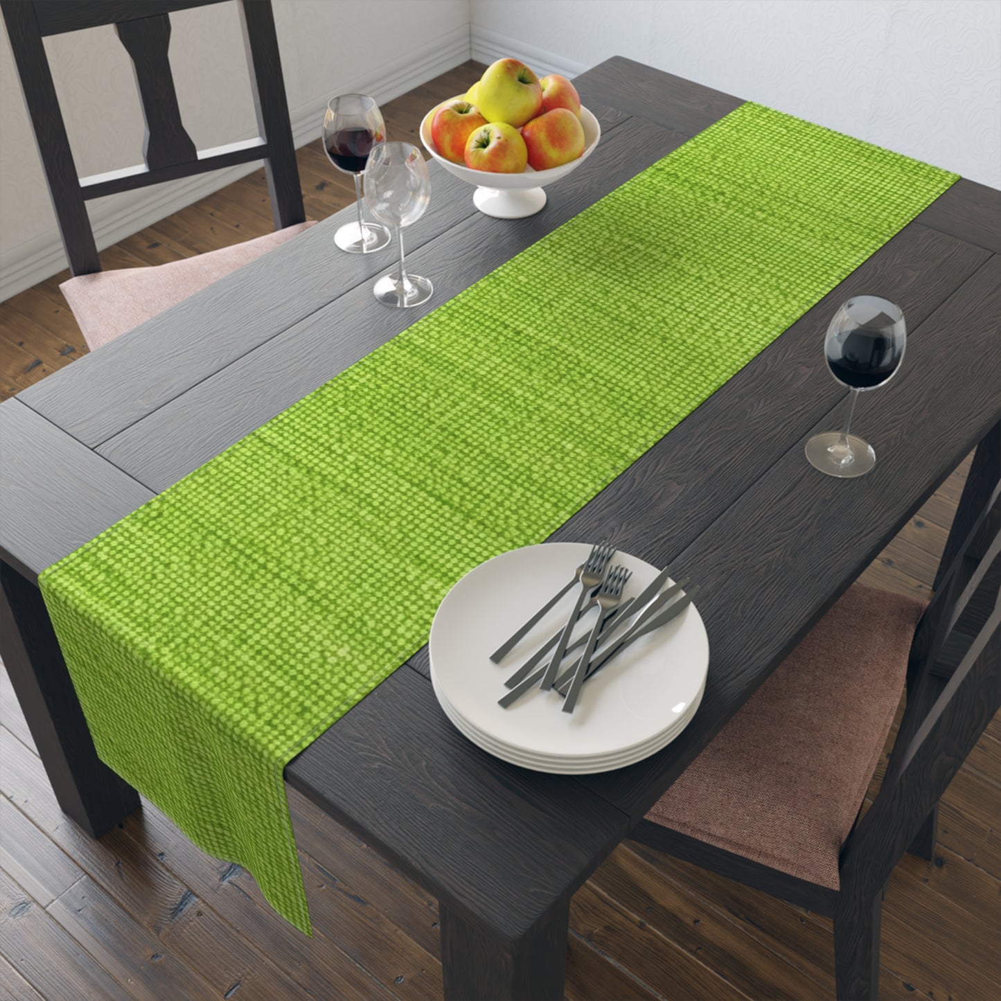 Lush Grass Neon Green: Denim-Inspired, Springtime Fabric Style - Table Runner (Cotton, Poly)