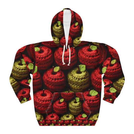 Crochet Apple Amigurumi - Grandes manzanas rojas americanas - Diseño de bocadillos de frutas saludables - Sudadera con capucha unisex (AOP) 