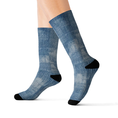 Faded Blue Washed-Out: Denim-Inspired, Style Fabric - Sublimation Socks