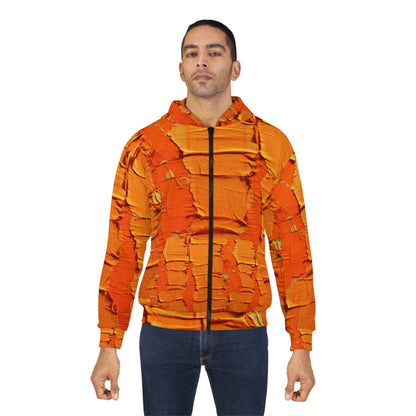 Fiery Citrus Orange: Edgy Distressed, Denim-Inspired Fabric - Unisex Zip Hoodie (AOP)