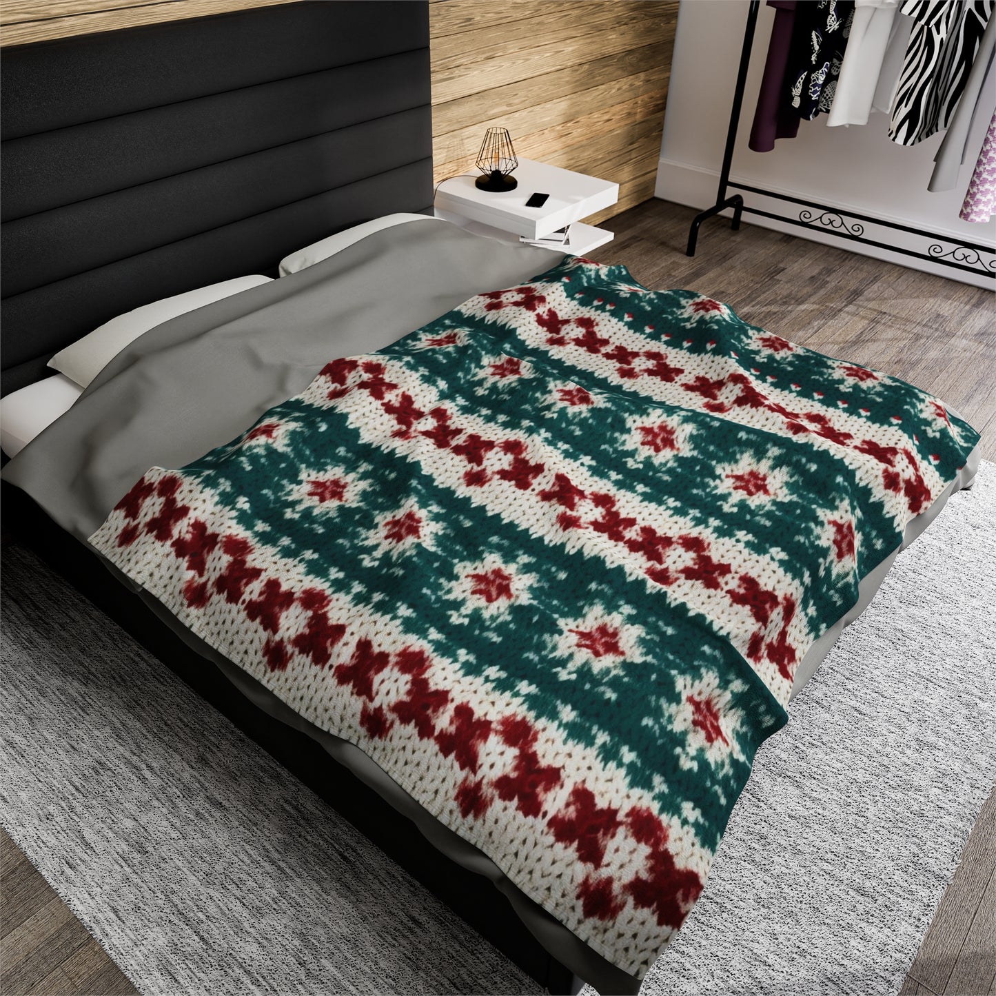 Christmas Knit Crochet Holiday, Festive Yuletide Pattern, Winter Season - Velveteen Plush Blanket