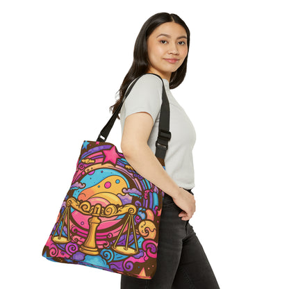 Cosmic Libra - Trippy Psychedelic Cartoon Art Zodiac Sign - Adjustable Tote Bag (AOP)