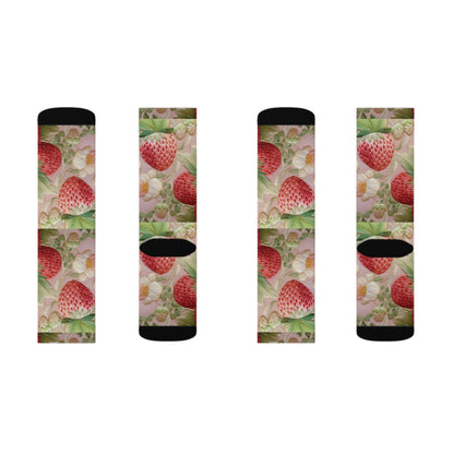 Red Berry Strawberries - Embroid Fruit - Healthy Crop Feast Food Design - Sublimation Socks