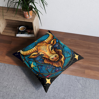 Taurus Constellation Zodiac Sign Astrology Cosmic Art - Tufted Floor Pillow, Square