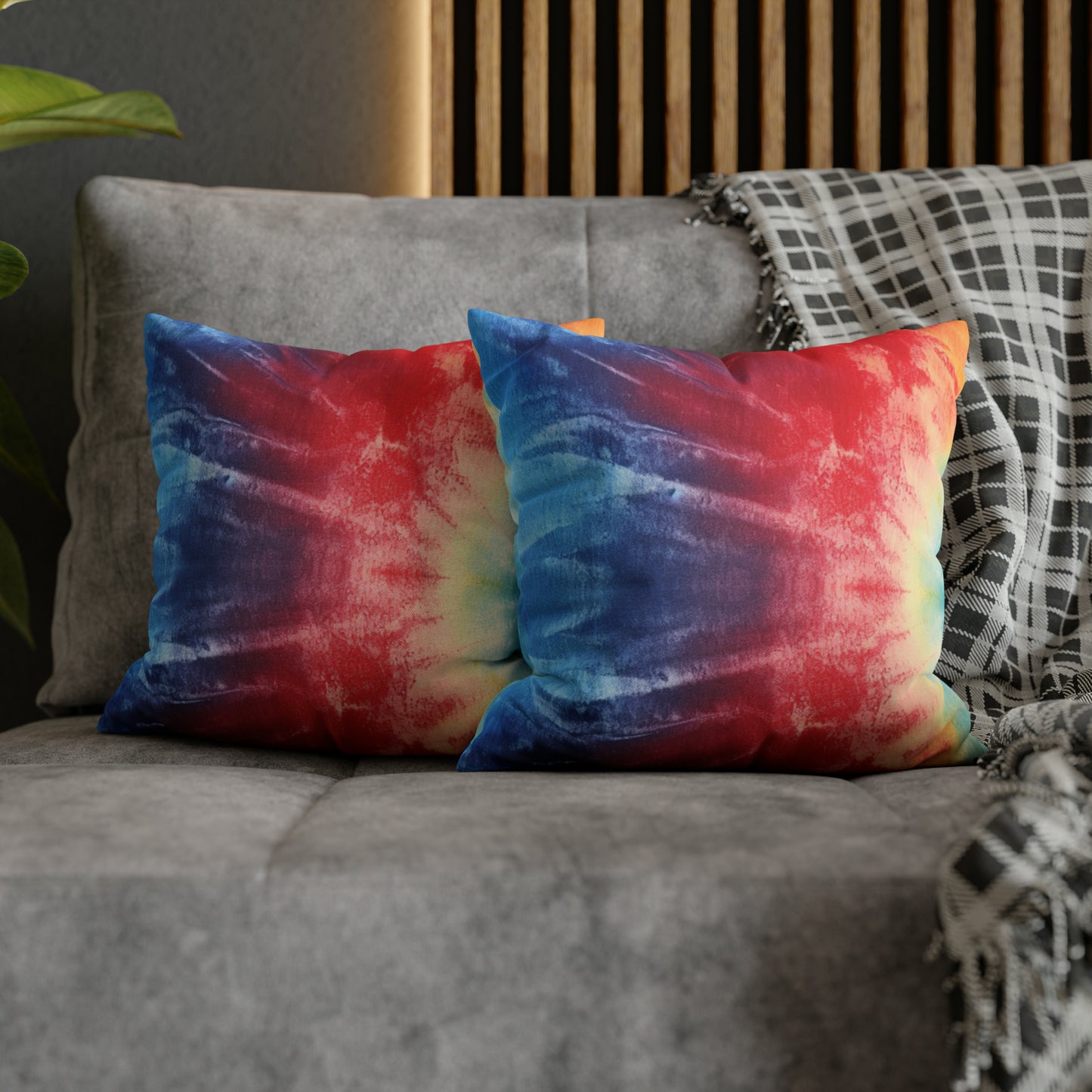 Rainbow Tie-Dye Denim: Vibrant Multi-Color, Fabric Design Spectacle - Spun Polyester Square Pillow Case