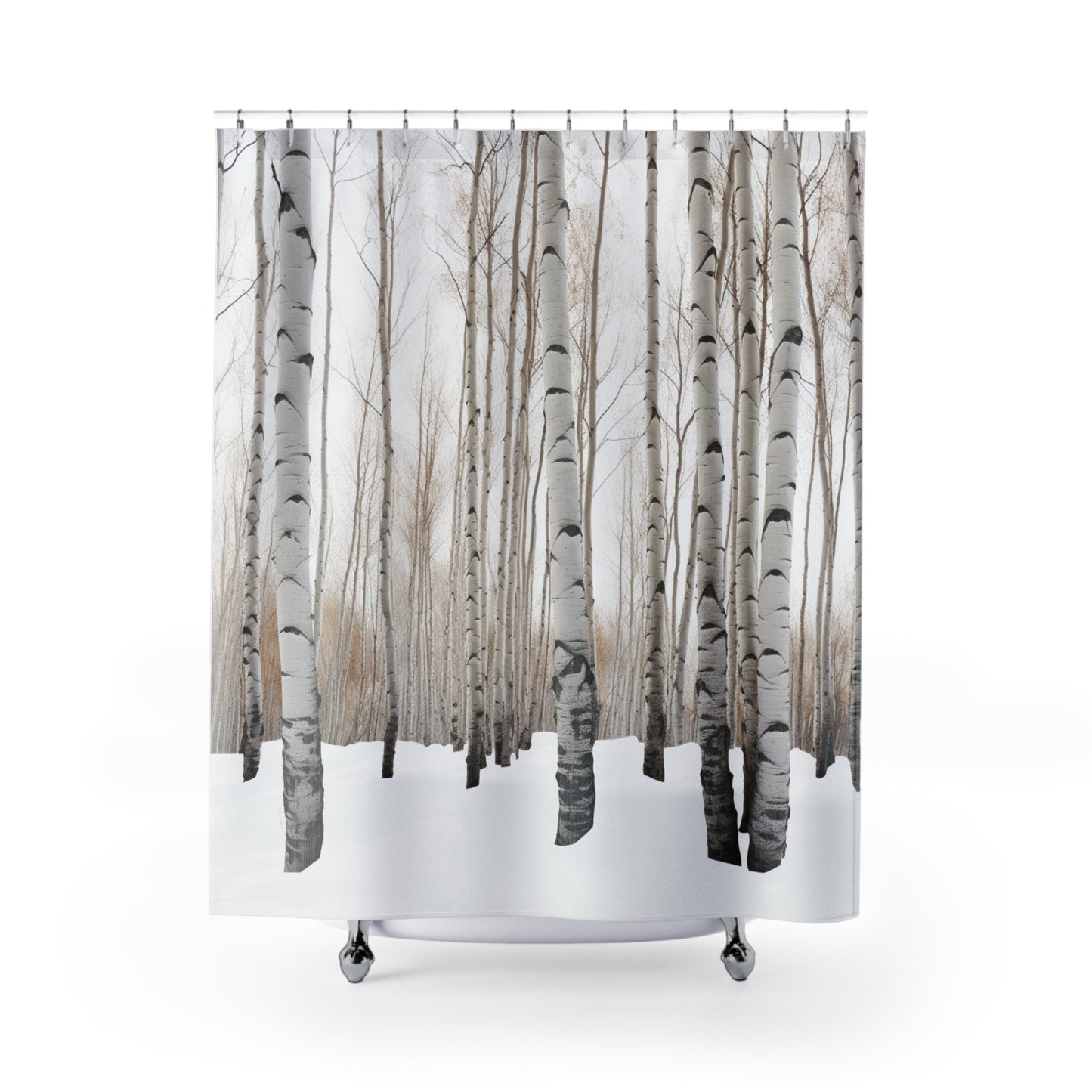 White Aspen Forest Shower Curtain - Luxurious Forest Bathroom Decor, Interior Design Essential, Water-Resistant Bath Accessory