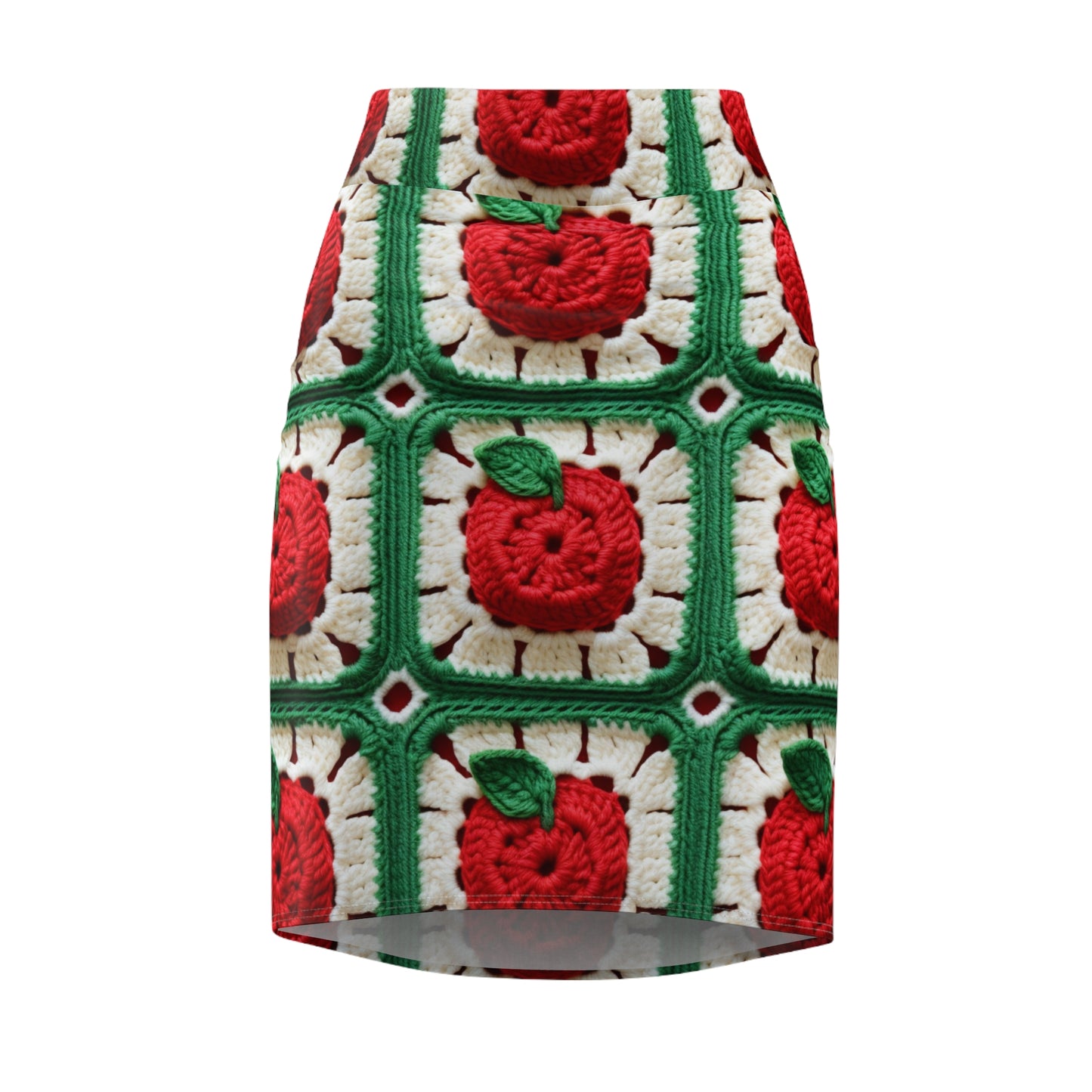 Apple Granny Square Crochet Pattern: Wild Fruit Tree, Delicious Red Design - Women's Pencil Skirt (AOP)