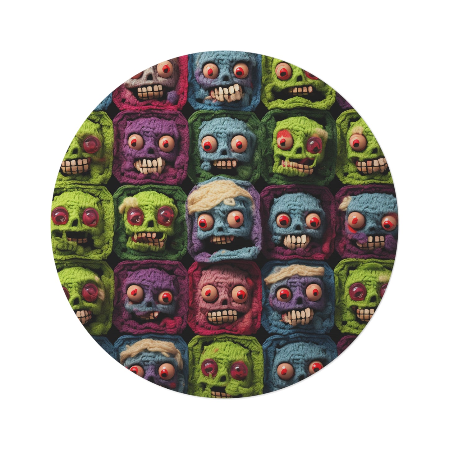 Zombie Crochet Halloween Spooky Holiday Festive Horror Living Dead - Round Rug