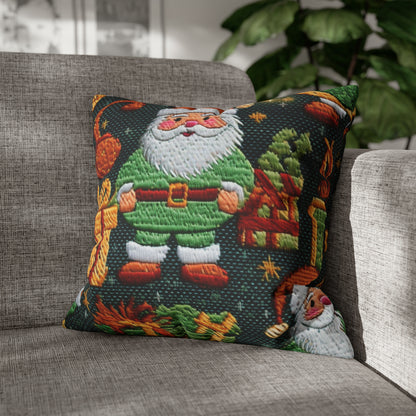 Papá Noel navideño - Regalos bordados - País de las maravillas invernal festivo - Diseño Deck the Halls - Funda de almohada cuadrada de poliéster hilado 