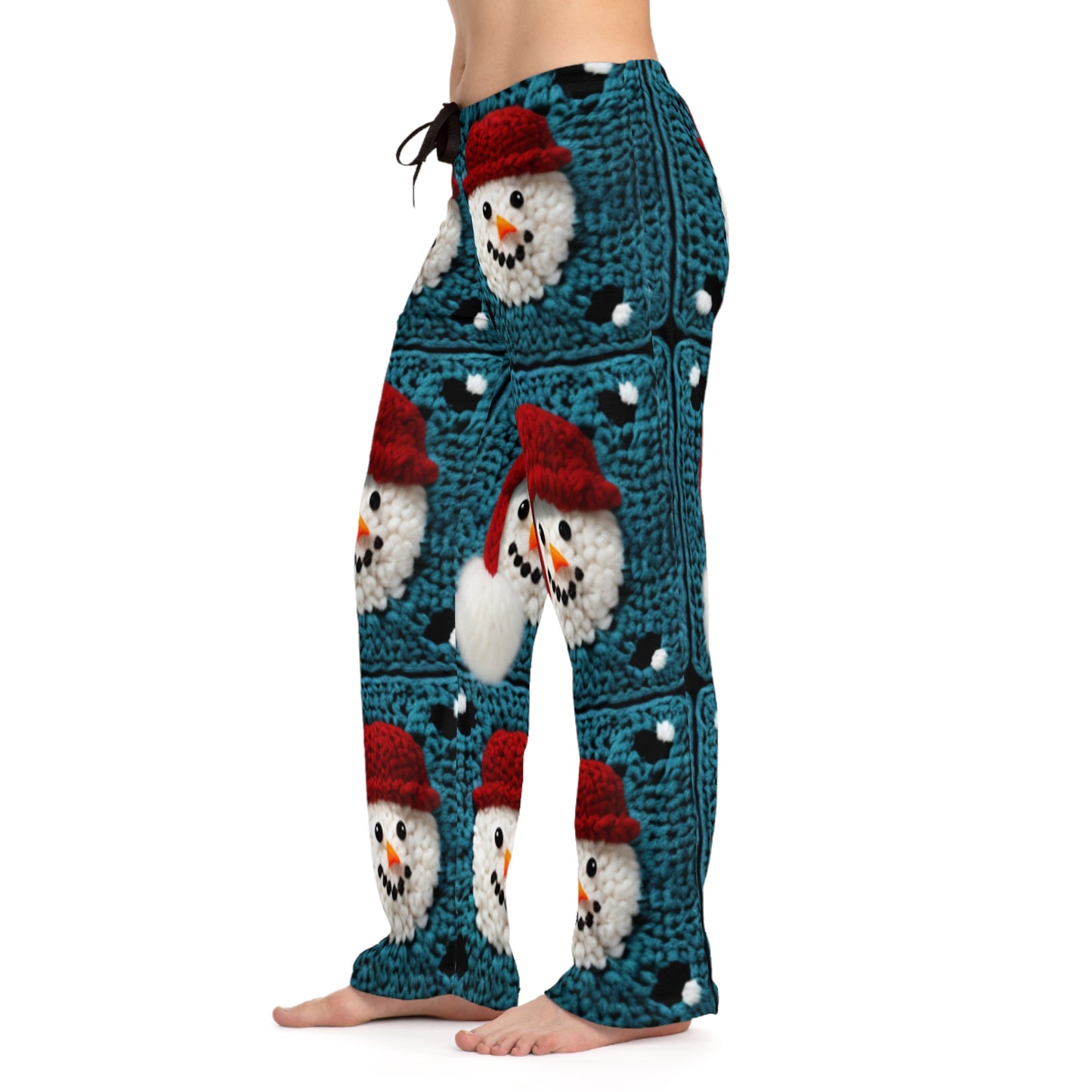 Snowman Crochet Craft, Festive Yuletide Cheer, Winter Wonderland - Women's Pajama Pants (AOP)