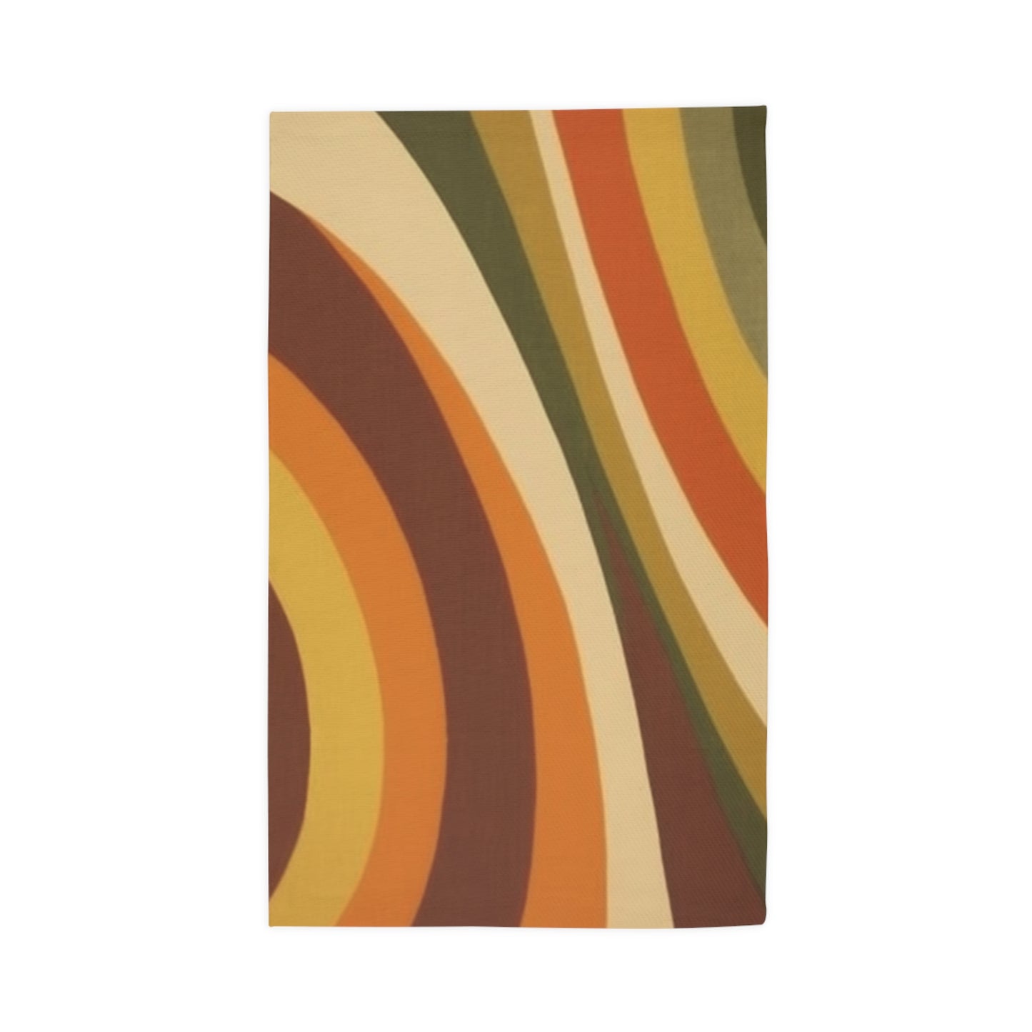 Groovy 1970s Mod-Inspired Dobby Rug in Bold Orange, Green, Rust, Gold, and Beige