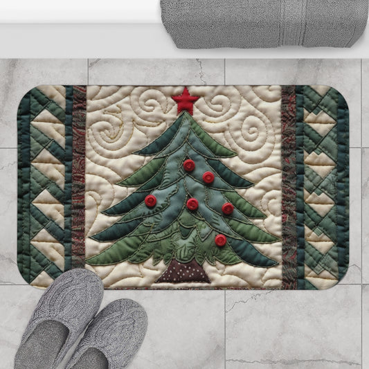Christmas Tree Quilt Art - Cottagecore Festive Charm - Nostalgic Grandmillennial Style - Vintage Inspired Holiday Decor - Bath Mat