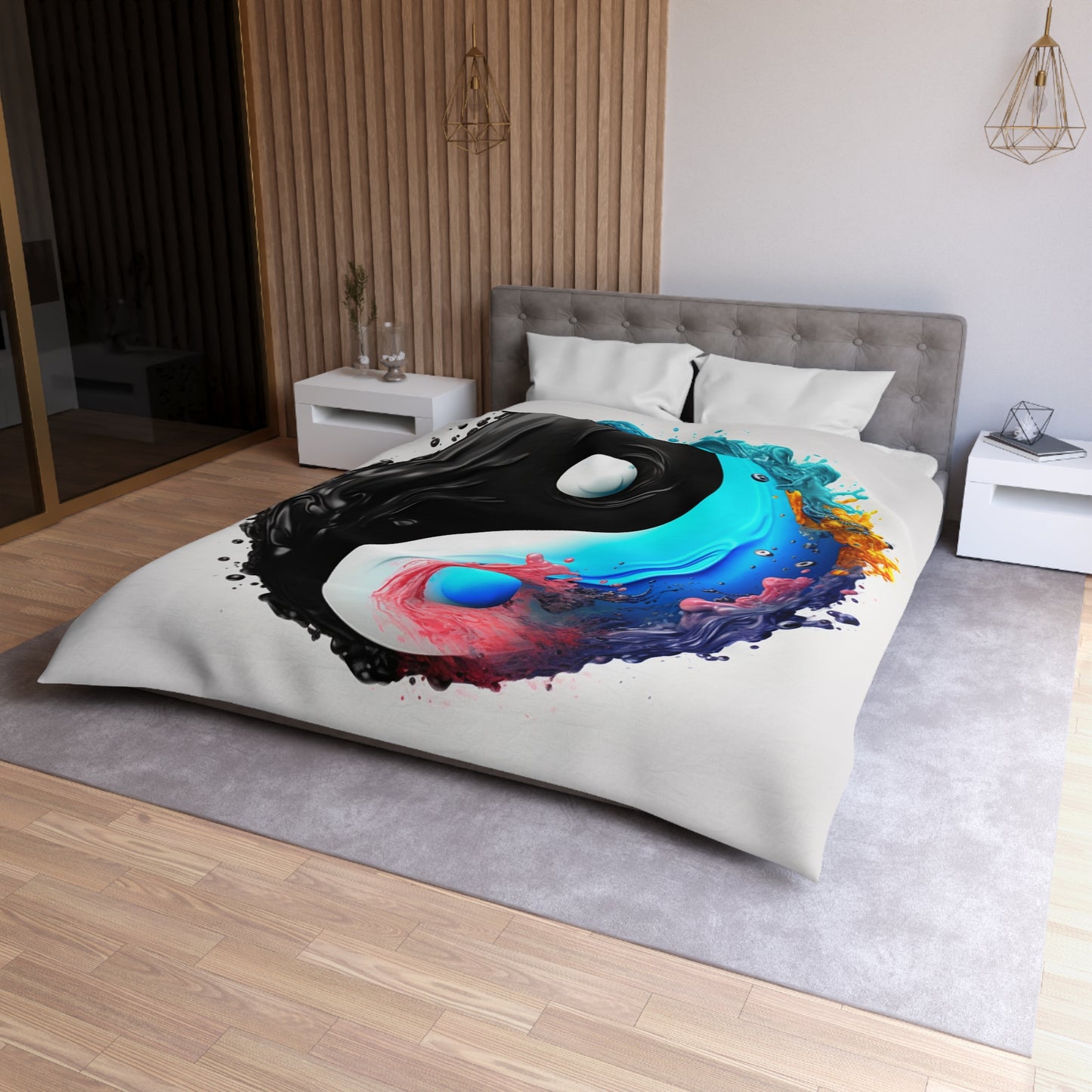 Yin Yang Symbol, Colorful Paint Style - Artistic Decor - Microfiber Duvet Cover