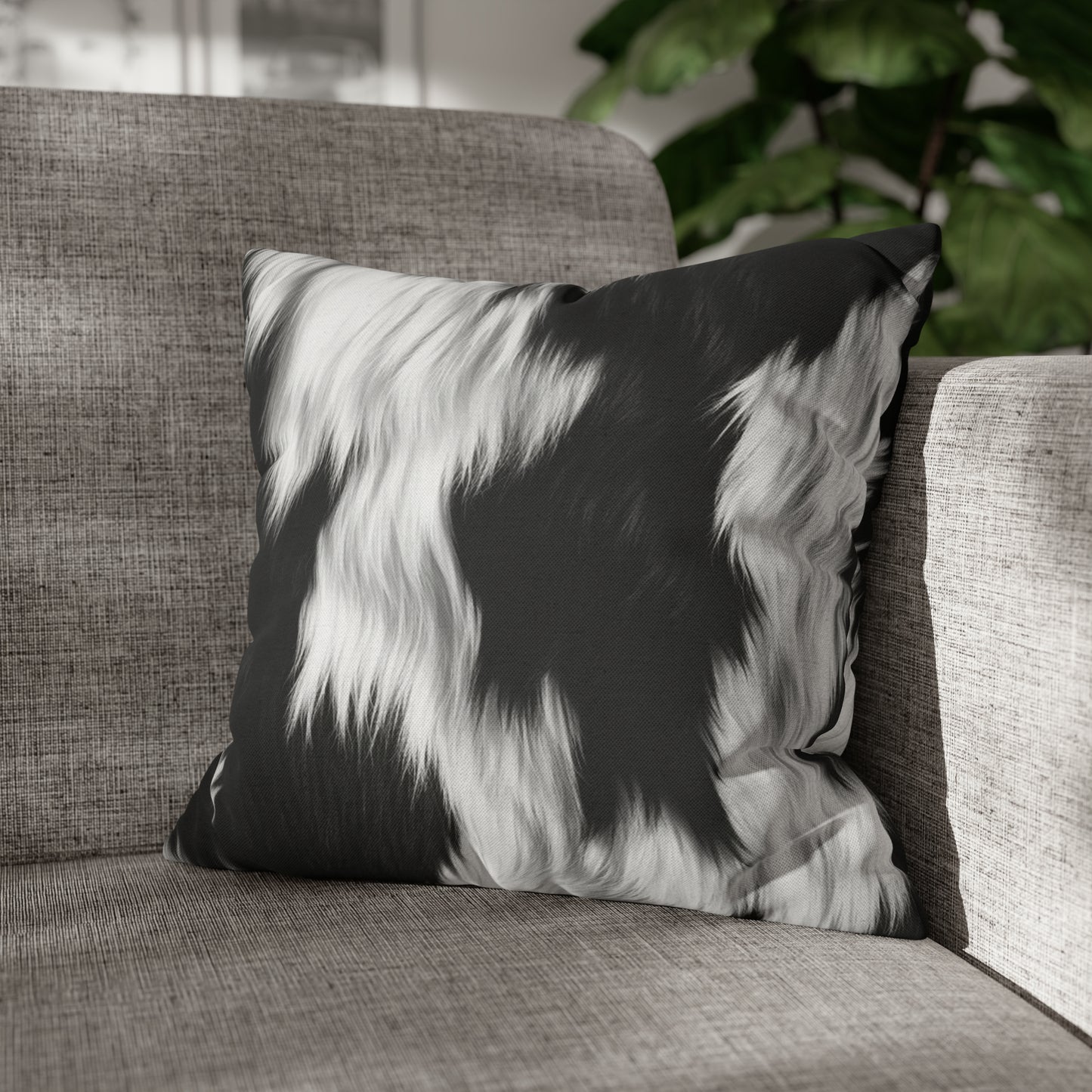 Cowhide on Hair Leather - Black and White - Designer Style - Spun Polyester Square Pillow Case