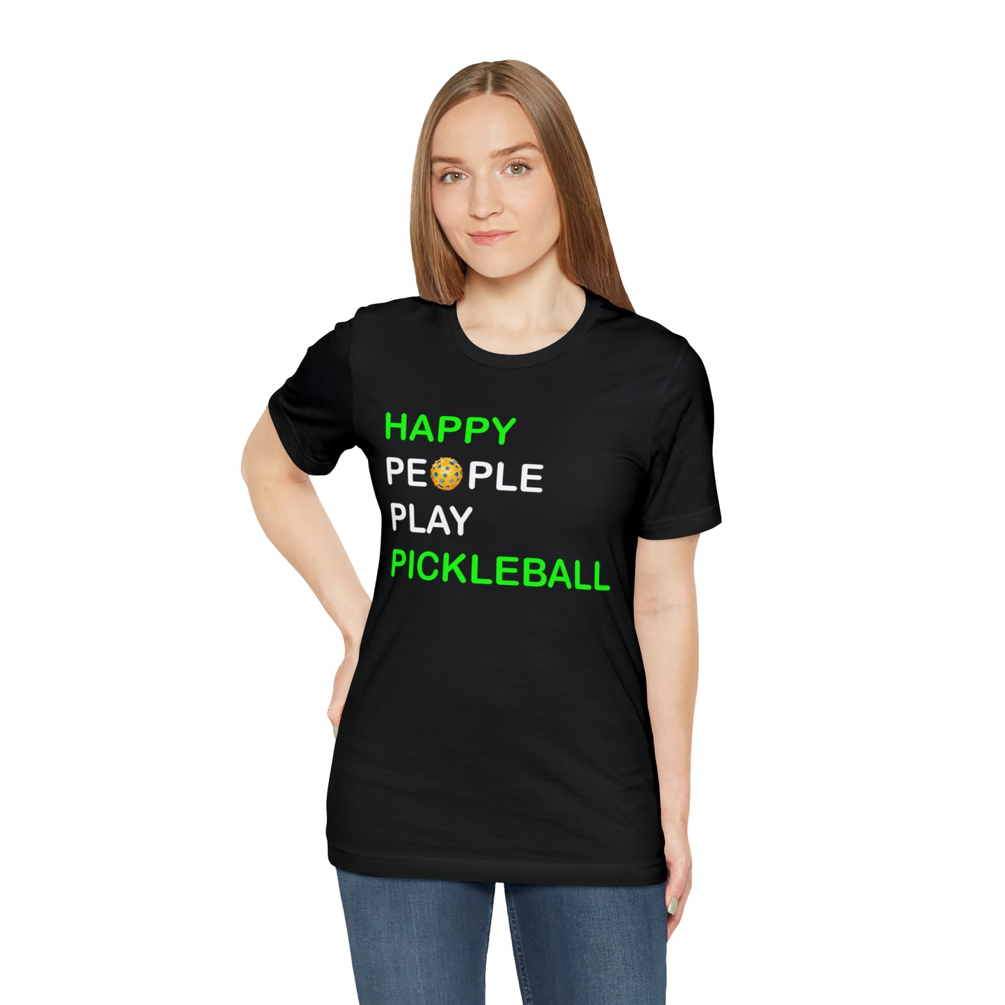 Happy People Play Pickleball Sport Game Doubles Graphic - Unisex Jersey Short Sleeve Tee