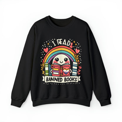 Leo libros prohibidos - Personaje alegre y arco iris - Sudadera unisex Heavy Blend™ Crewneck