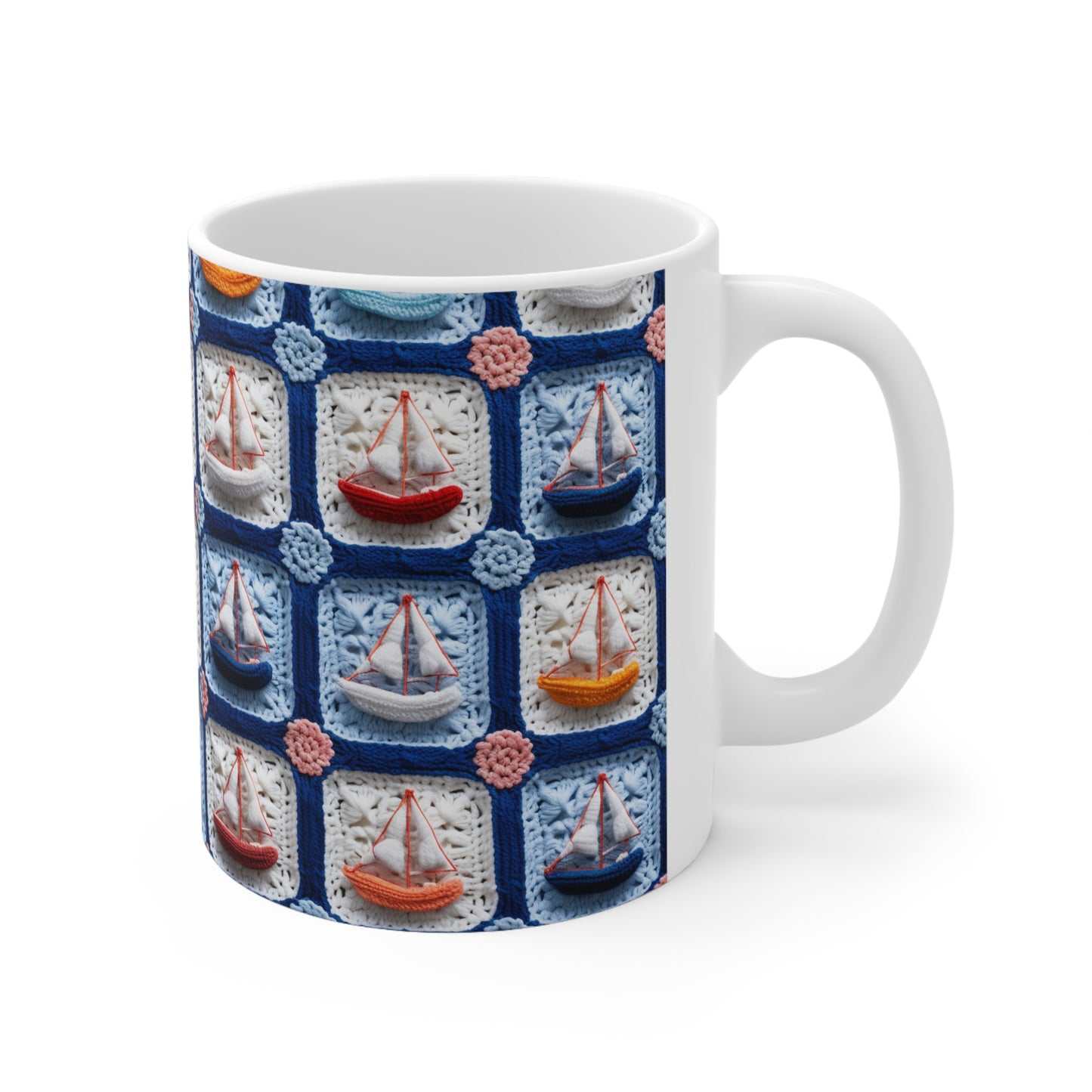 Ganchillo Barco Barco Mar Buque Océano Playa Viaje Yate Diseño - Taza de Cerámica 11oz