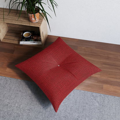 Bold Ruby Red: Denim-Inspired, Passionate Fabric Style - Tufted Floor Pillow, Square