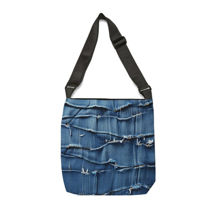 Denim desgastado azul medianoche: diseño resistente, rasgado y elegante - Bolso de mano ajustable (AOP) 