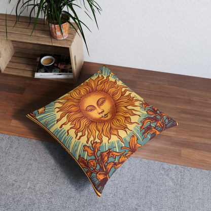 Sun Tarot Card Symbol of Growth, Life, and Radiance - Tufted Floor Pillow, Square