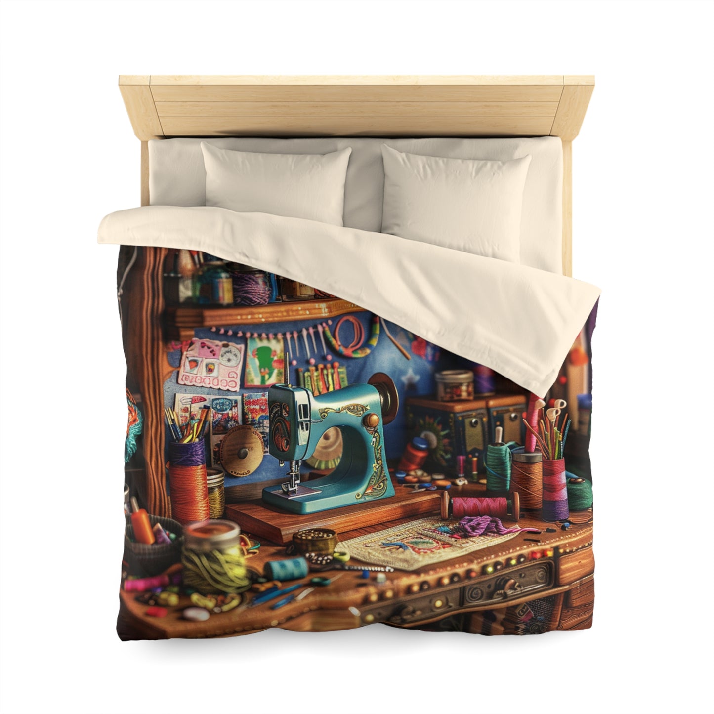 Seamstress Dream: Enchanted Sewing Nook Tapestry, Artisan Craft Room - Microfiber Duvet Cover