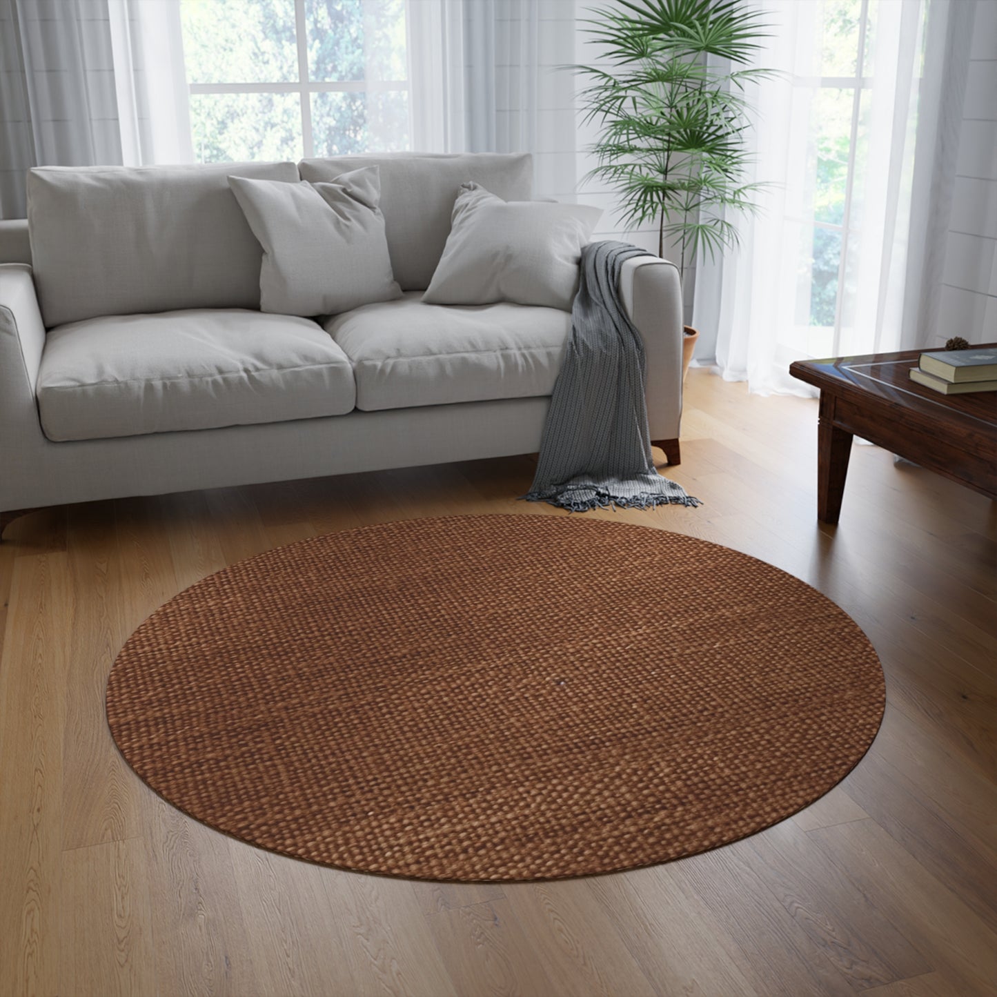 Luxe Dark Brown: Denim-Inspired, Distinctively Textured Fabric - Round Rug