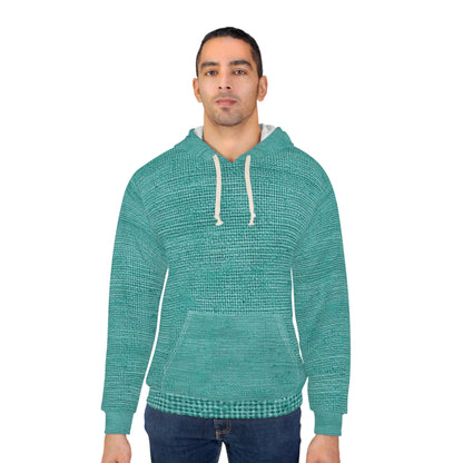 Diseño de tela vaquera color turquesa menta de calidad, material elegante, sudadera con capucha unisex (AOP) 