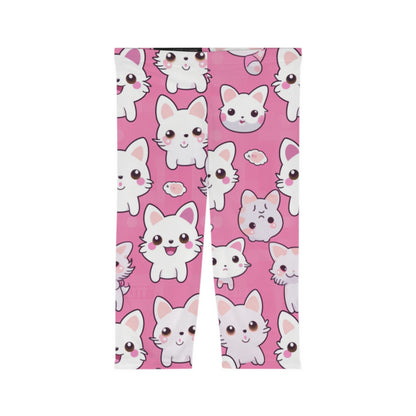 Adorable Cartoon-Style Anime Kitten, Cat, Kitty Pattern - Cute and Colorful - Women’s Capri Leggings (AOP)