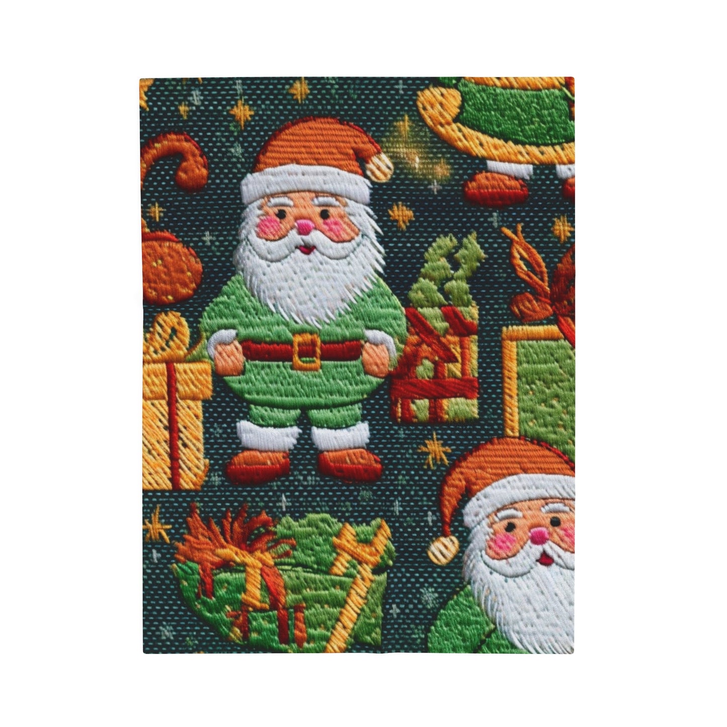 Christmas Santa Claus - Embroidered Presents - Festive Winter Wonderland - Deck the Halls Design - Velveteen Plush Blanket