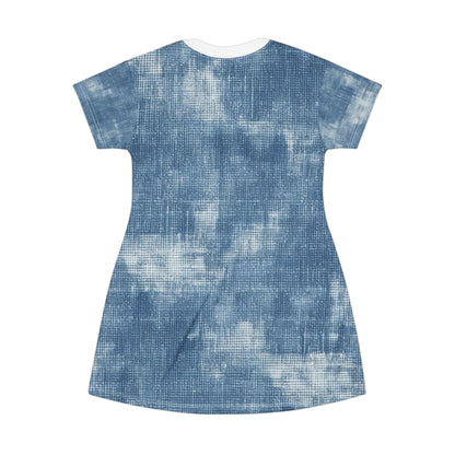 Faded Blue Washed-Out: Denim-Inspired, Style Fabric - T-Shirt Dress (AOP)