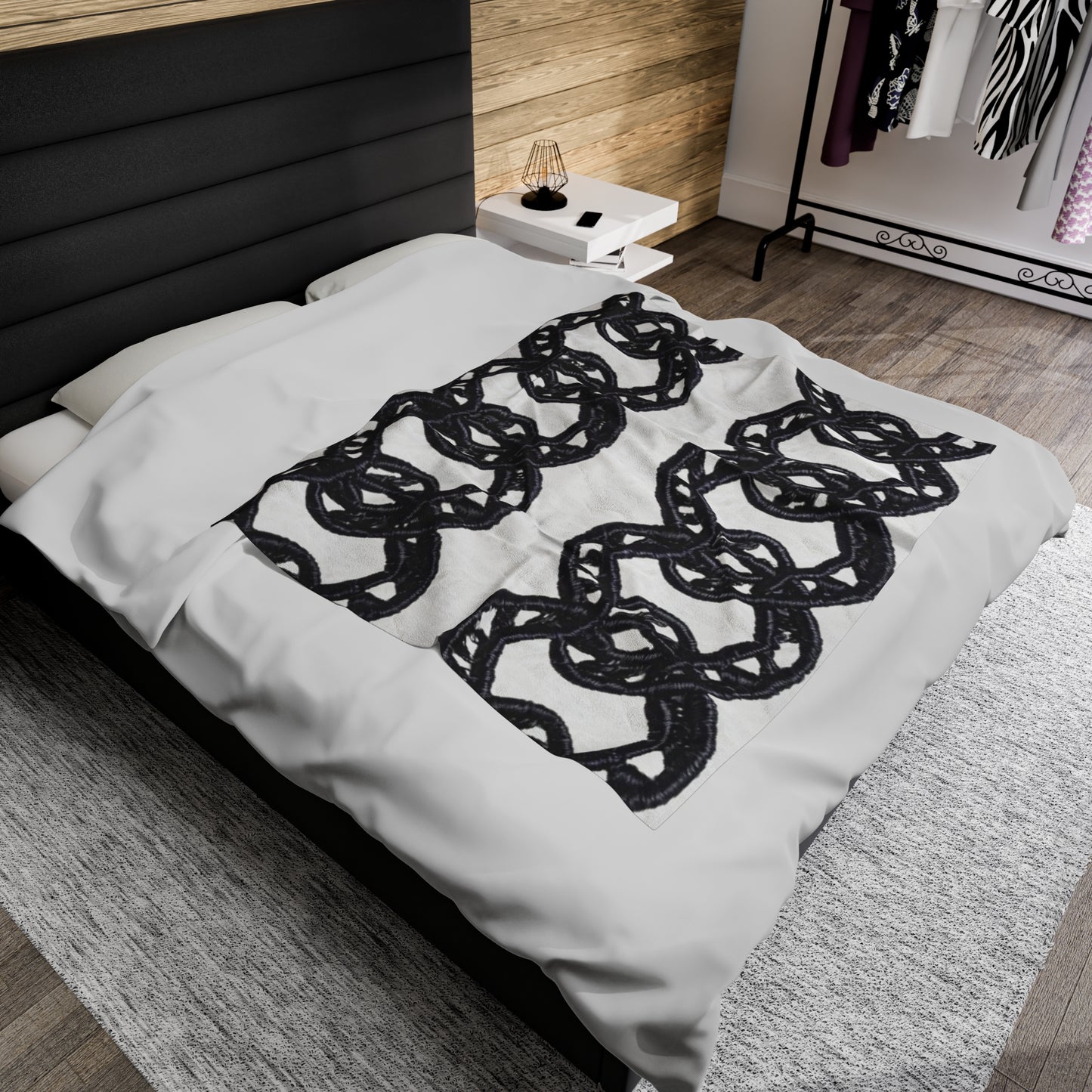 Black Chain Faux Embroidery - Velveteen Plush Blanket