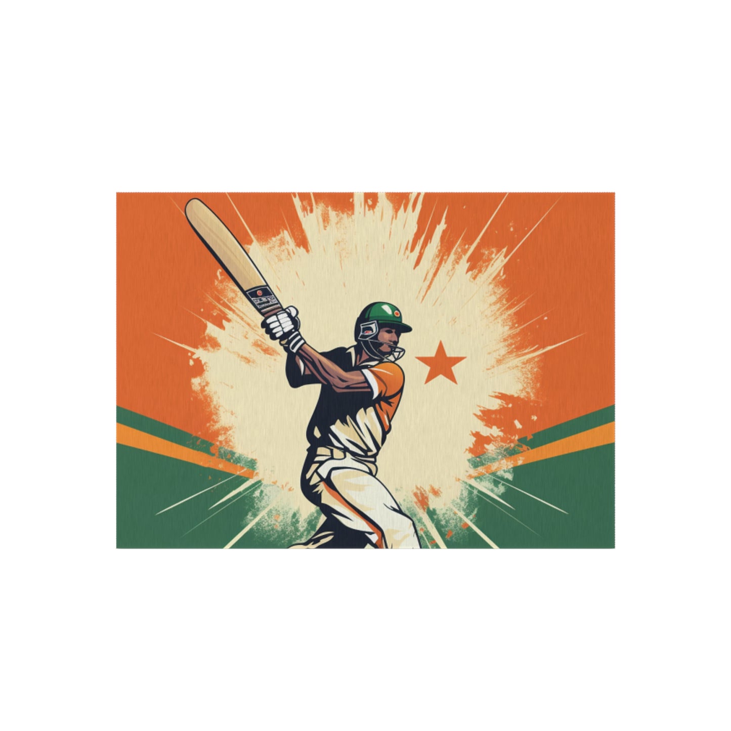 India Cricket Star: Batsman With Willow Bat, National Flag Style - Sport Game - Outdoor Rug