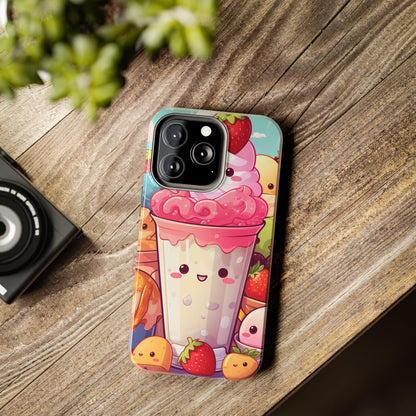 Strawberry Japan Milkshake - Kawaii Dessert Delight - Sweet Berry Anime Character - Tough Phone Cases