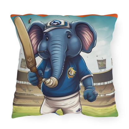 India Elephant Cricket Sport Star: Pitch, Run, Stump Game - Animated Charm - Outdoor Pillows