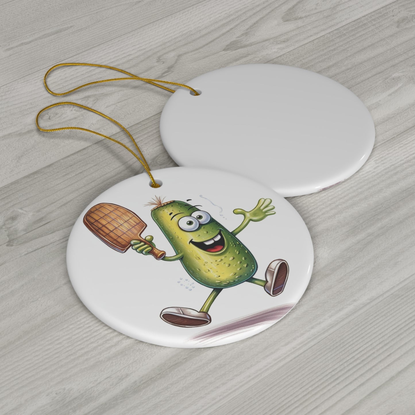 Pickle Player Action: Cartoon Swinging Pickleball Paddle - Sporty Charm - Ceramic Ornament, 4 Shapes