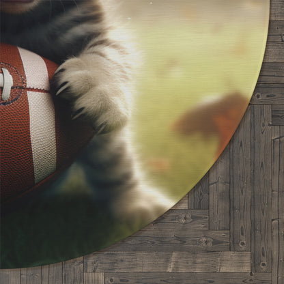 Football Kitten Touchdown: Tabby's Winning Play Sport Game - Round Rug