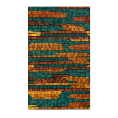 Teal & Dark Yellow Maya 1990's Style Textile Pattern - Intricate, Texture-Rich Art - Area Rugs
