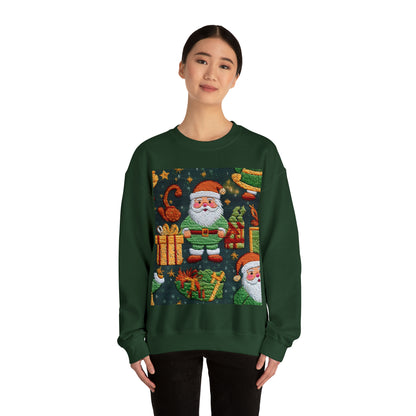 Christmas Santa Claus - Embroidered Presents - Festive Winter Wonderland - Deck the Halls Design - Unisex Heavy Blend™ Crewneck Sweatshirt