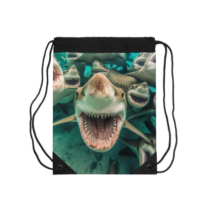 Laughing Lemon Sharks: Joyful Sea Jaws Ocean Deep - Drawstring Bag