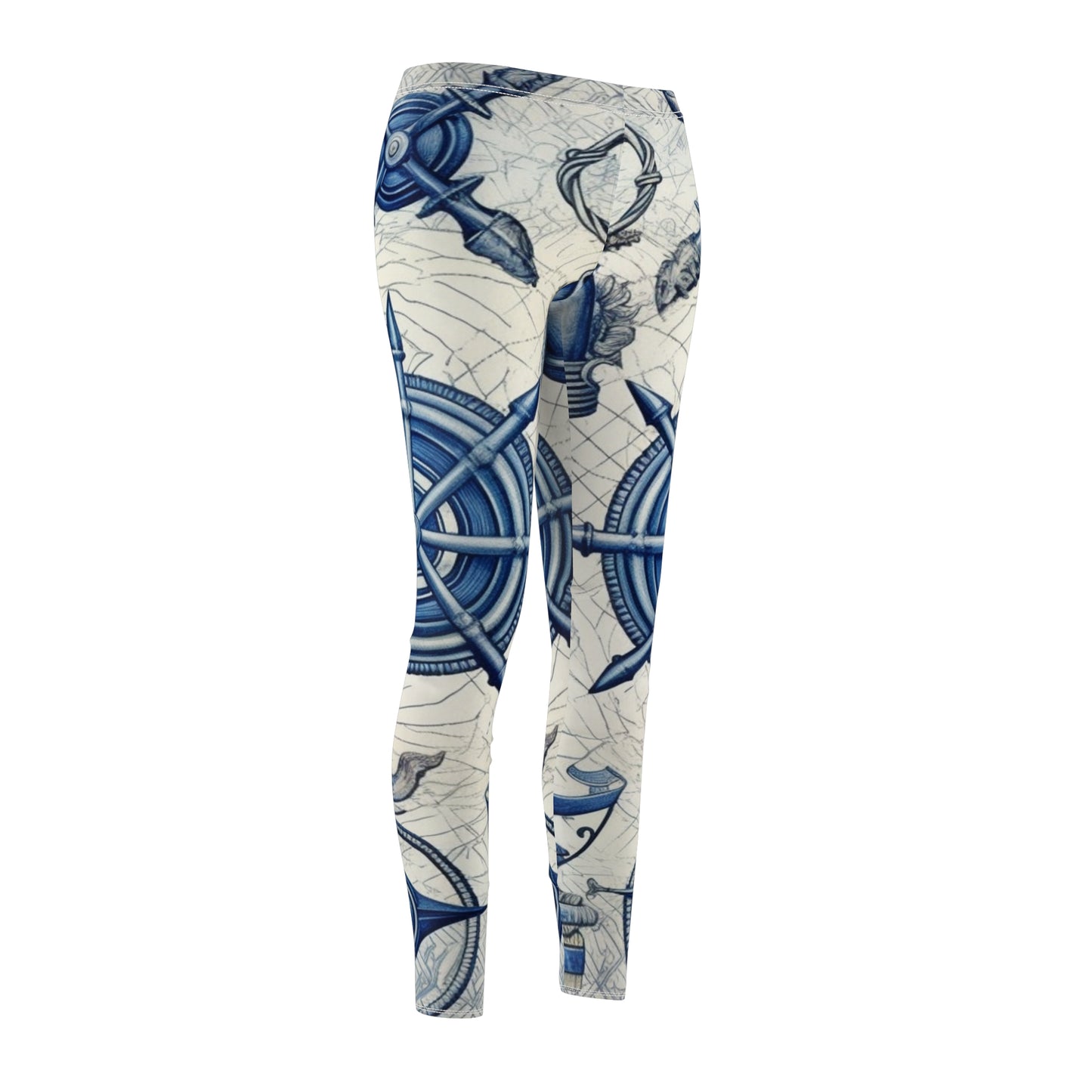 Nautical Theme Art - Anchors, Ropes, Compass Women's Cut & Sew Casual Leggings (AOP)