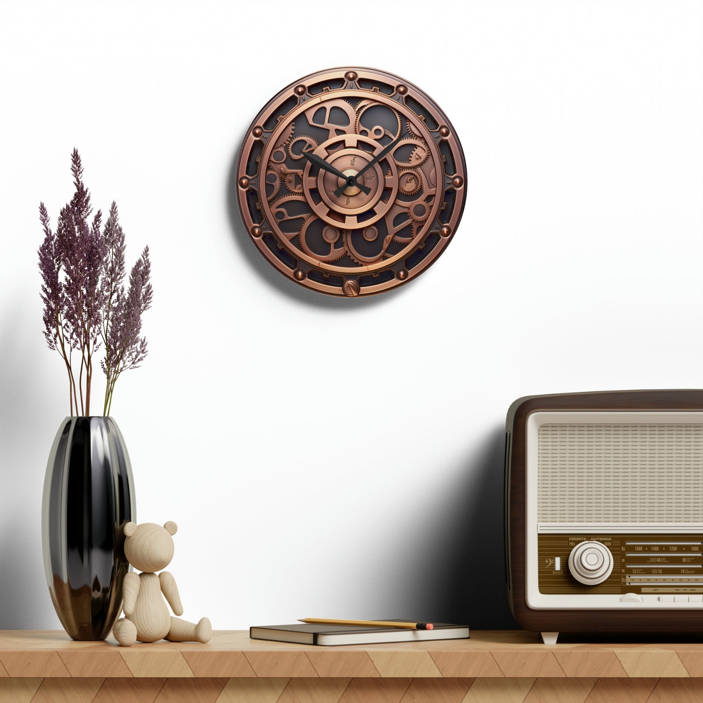 Copper Steam Punk, Gear Style Design, Acrylic Wall Clock