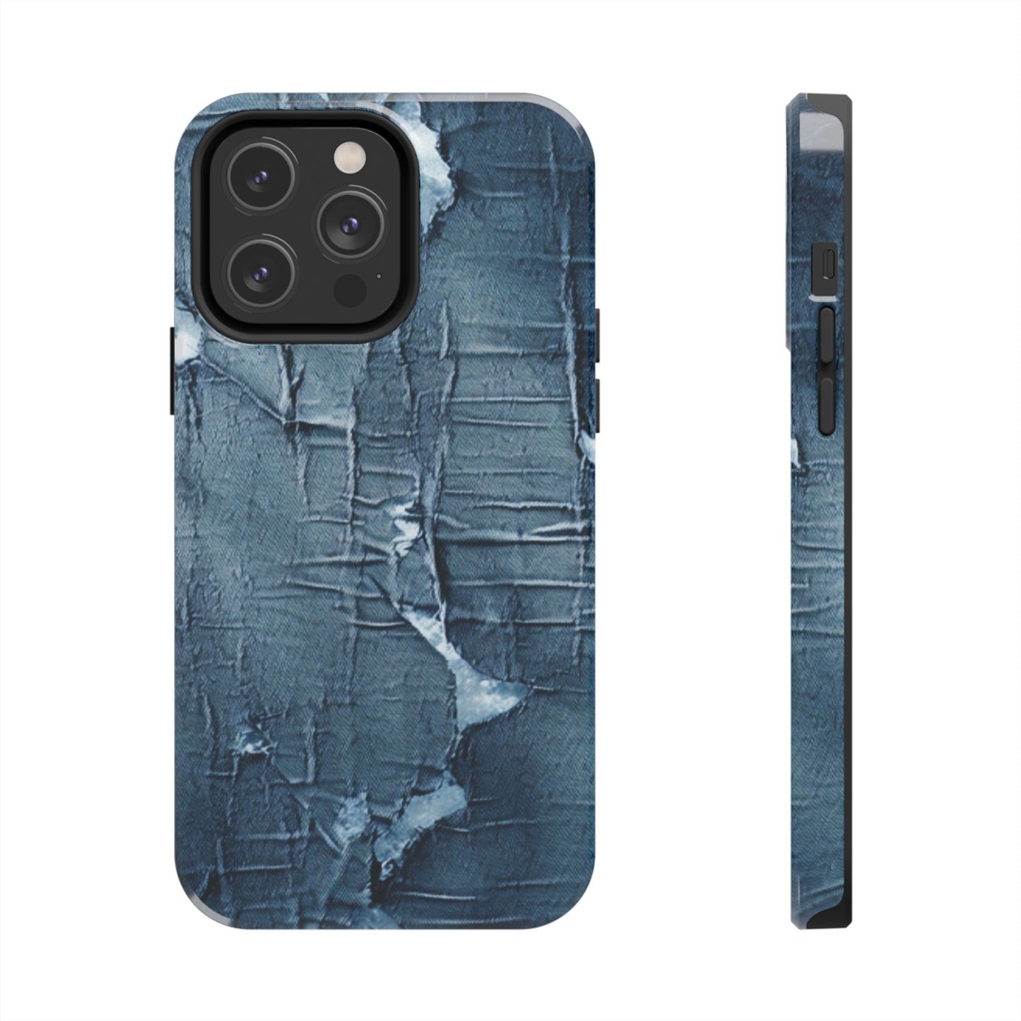 Distressed Blue Denim-Look: Edgy, Torn Fabric Design - Tough Phone Cases