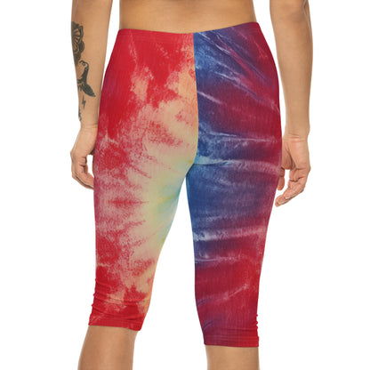 Denim Rainbow Tie-Dye: Espectáculo de diseño de telas multicolores vibrantes - Leggings capri para mujer (AOP) 