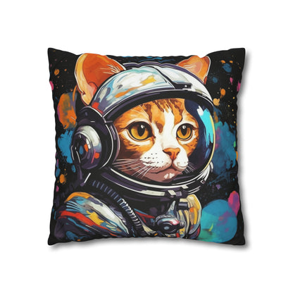 Astro Cat Adventure Feline - Pop Art, Floating in Cosmic Space - Spun Polyester Square Pillow Case