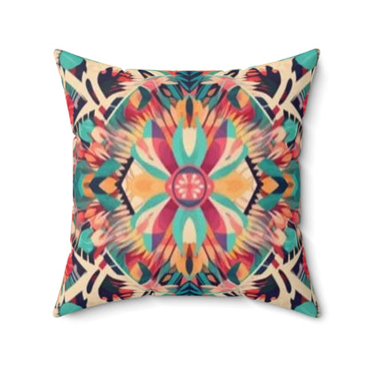 Boho Vibes: Handmade Summer Bohemian Print Pattern Artwork Spun Polyester Square Pillow