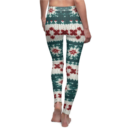 Christmas Knit Crochet Holiday, Festive Yuletide Pattern, Winter Season - Women's Cut & Sew Casual Leggings (AOP)