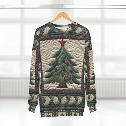 Arte del edredón del árbol de Navidad - Encanto festivo Cottagecore - Estilo nostálgico del gran milenio - Decoración navideña de inspiración vintage - Sudadera unisex (AOP) 