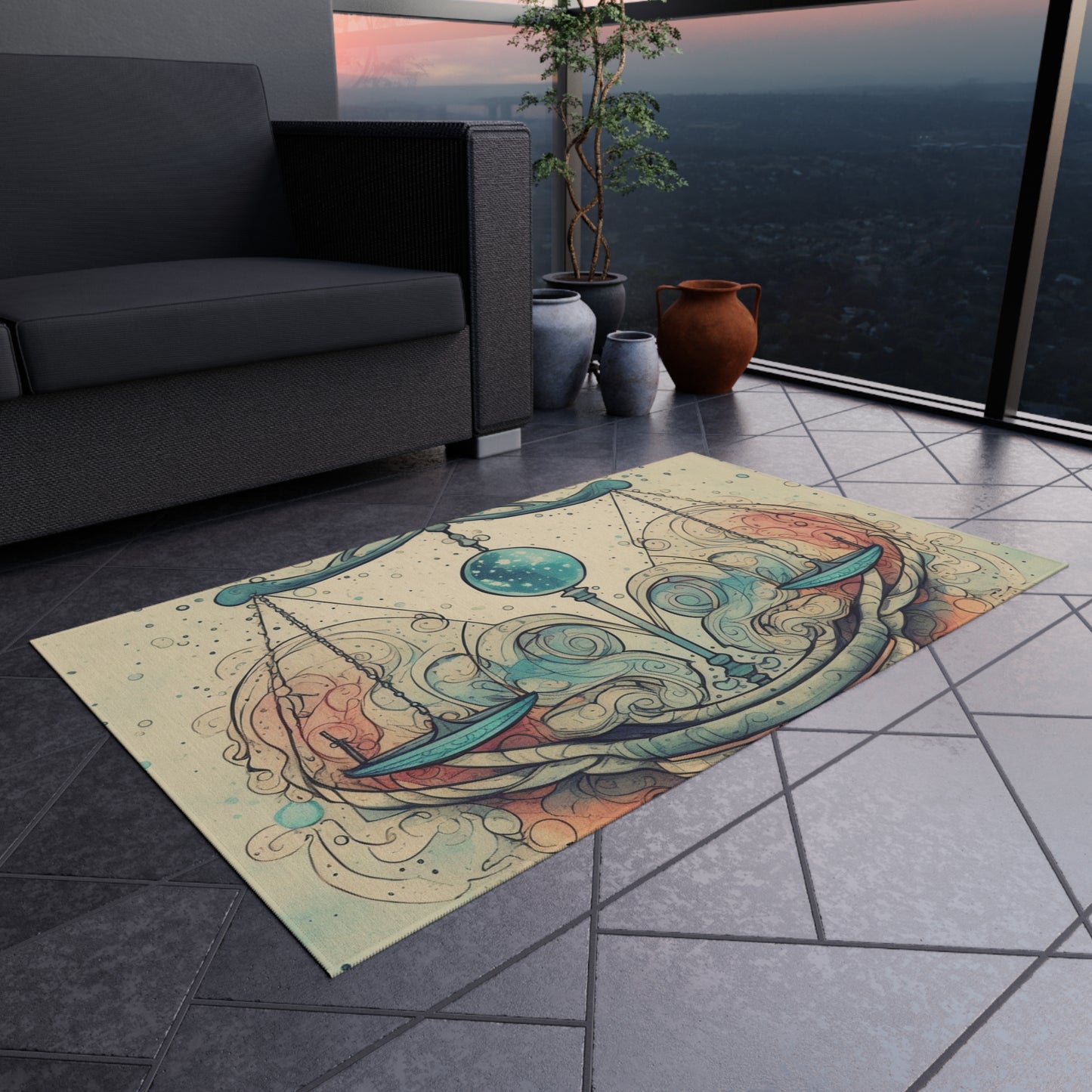 Libra Zodiac - Astrology Sign Street Art Equilibrium in Pastels - Outdoor Rug