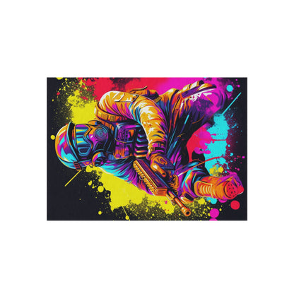 Paintball Action Sport: Player in Battle, Paint Splatter - Outdoor Rug